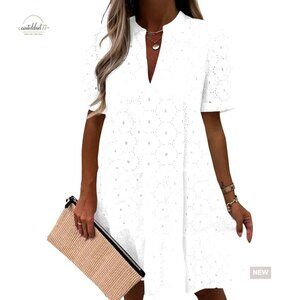 Summer Lace Babydoll Swing Dress V-Neck Short Sleeve Flowy Tunic